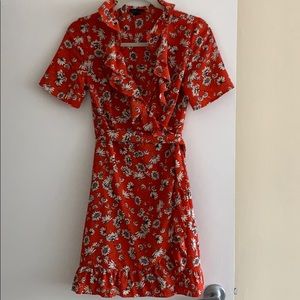 Topshop Red Floral Wrap Dress